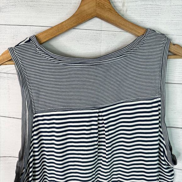 J Jill Womens size XL Pima Back Pleat Tank Top Nautical Striped - Picture 5 of 9